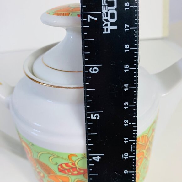 Retro 70s MCM Tea Pot Orange Flower Child Mod Groovy Motif Daisy Kitchen Decor - Picture 8 of 13